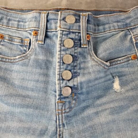 GAP Blue Denim True Skinny High-Rise Button Fly Jeans Size 26 Distressed Raw Hem - Picture 2 of 11